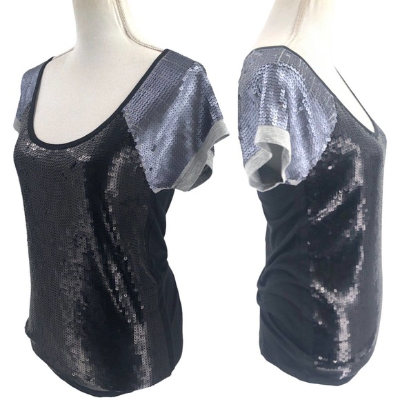 Victorias Secret Womens Size Small All-Over Sequin Baseball Tee Shirt  Scoopneck - Picture 3 of 7